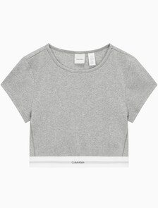 Buy 여성 코튼 스트레치 립 리브드 크롭티 in color GREY HEATHER