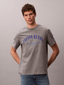 Buy 캘빈클라인 헤리티지 자수로고 그래픽 티 in color MEDIUM GREY HEATHER