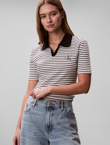 Buy 여성 모노로고 립폴로 티 in color Black stripe