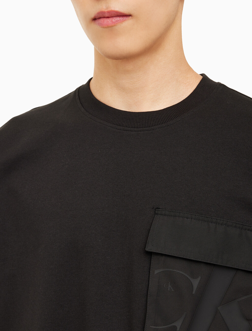 Buy 남성 오버사이즈 우븐 포켓 반팔 스웻셔츠 in color CK BLACK