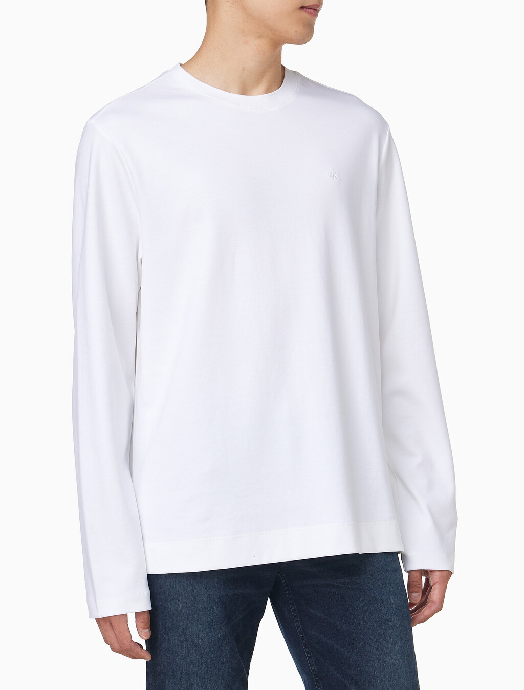 Buy 남성 클래식 핏 럭스 코튼 인터락 긴팔 티셔츠 in color BRIGHT WHITE