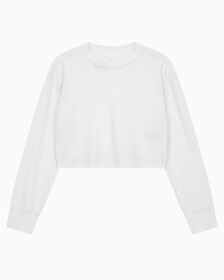 Buy 여성 에센셜 크롭 긴팔 티셔츠 in color WHITE