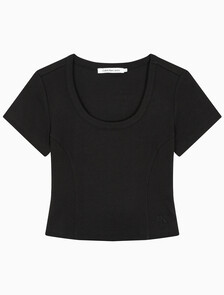 Buy 여성 립 오픈 백 크롭 탑 in color CK BLACK