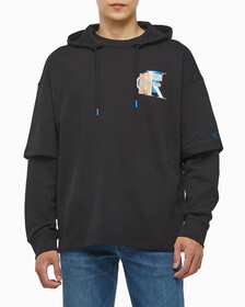 Buy 남성 롱슬리브 패션 레이어드 후디 in color CK BLACK
