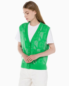 Buy 여성 프리미엄 라인 메탈릭 올오버프린트 베스트 in color GREEN
