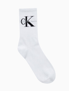 Buy 남성 콤드 코튼 립 크루 모노그램 중목 양말 (화이트 1 PAIR) in color WHITE