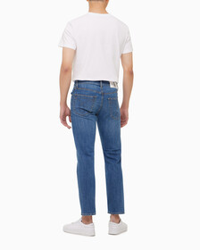 Buy 남성 슬림 스트레이트핏 미드블루 크롭 데님 in color MID BLUE BACK EMBRO