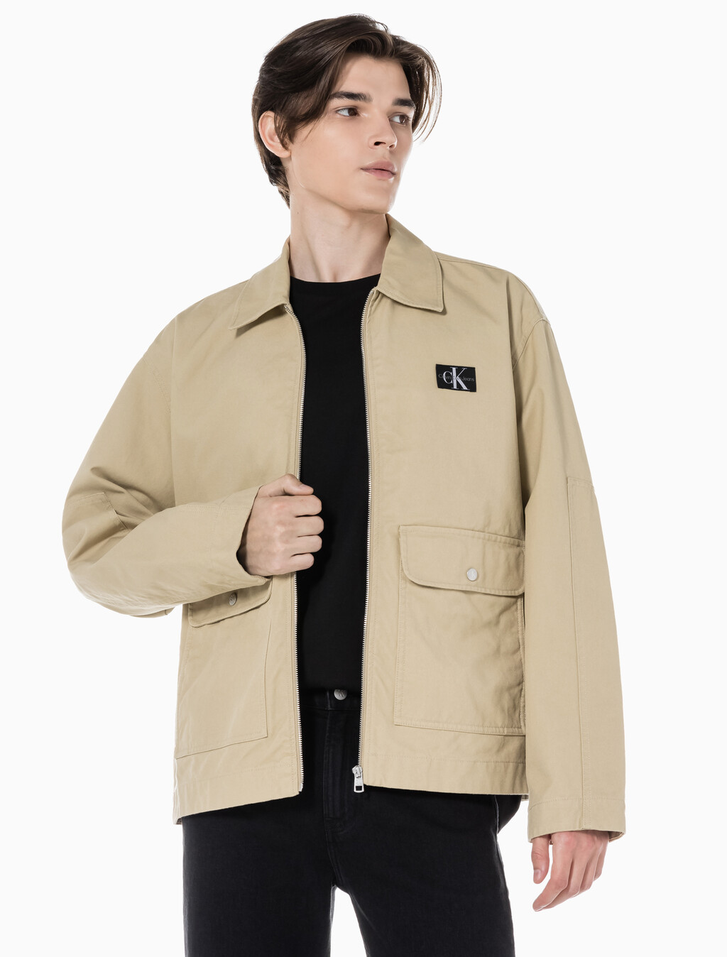 Buy 남성 박시핏 워크웨어 크롭 재킷 in color TRAVERTINE