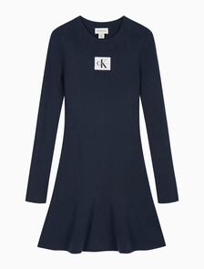 Buy 여성 L/S 핏 앤 플레어 미디 드레스 in color Navy