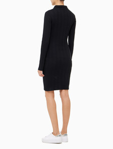 Buy 여성 모노그램 로고 뱃지 폴로 카라 립 원피스 in color CK BLACK