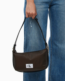 Buy 여성 CKJ 나일론 체인 미니멀 숄더백 in color DARK CHESTNUT IRIDESCENT