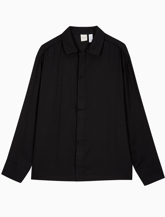 남성 새틴 슬립 롱 슬리브 버튼 다운