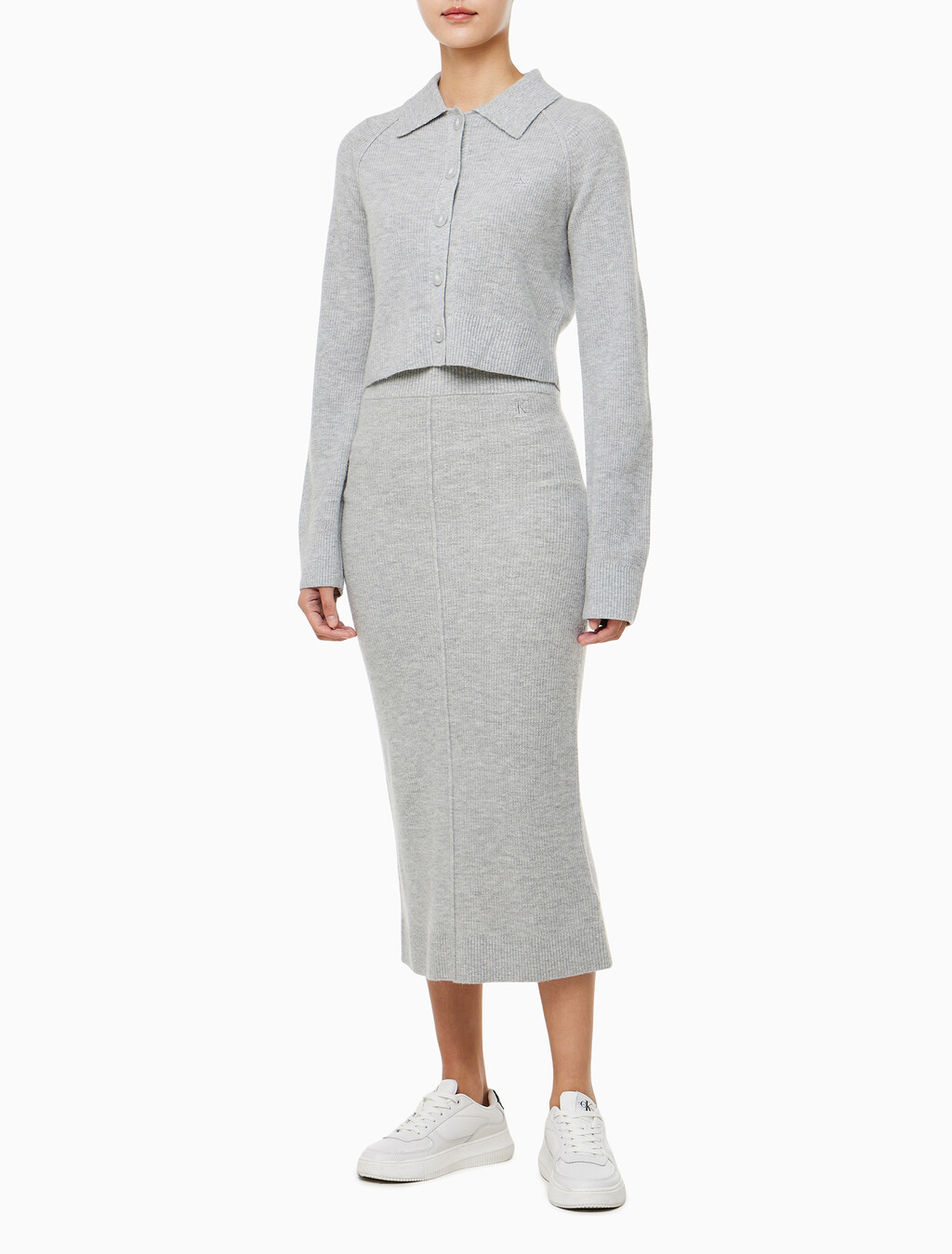 Buy 여성 버튼 가디건 in color LIGHT GREY HEATHER