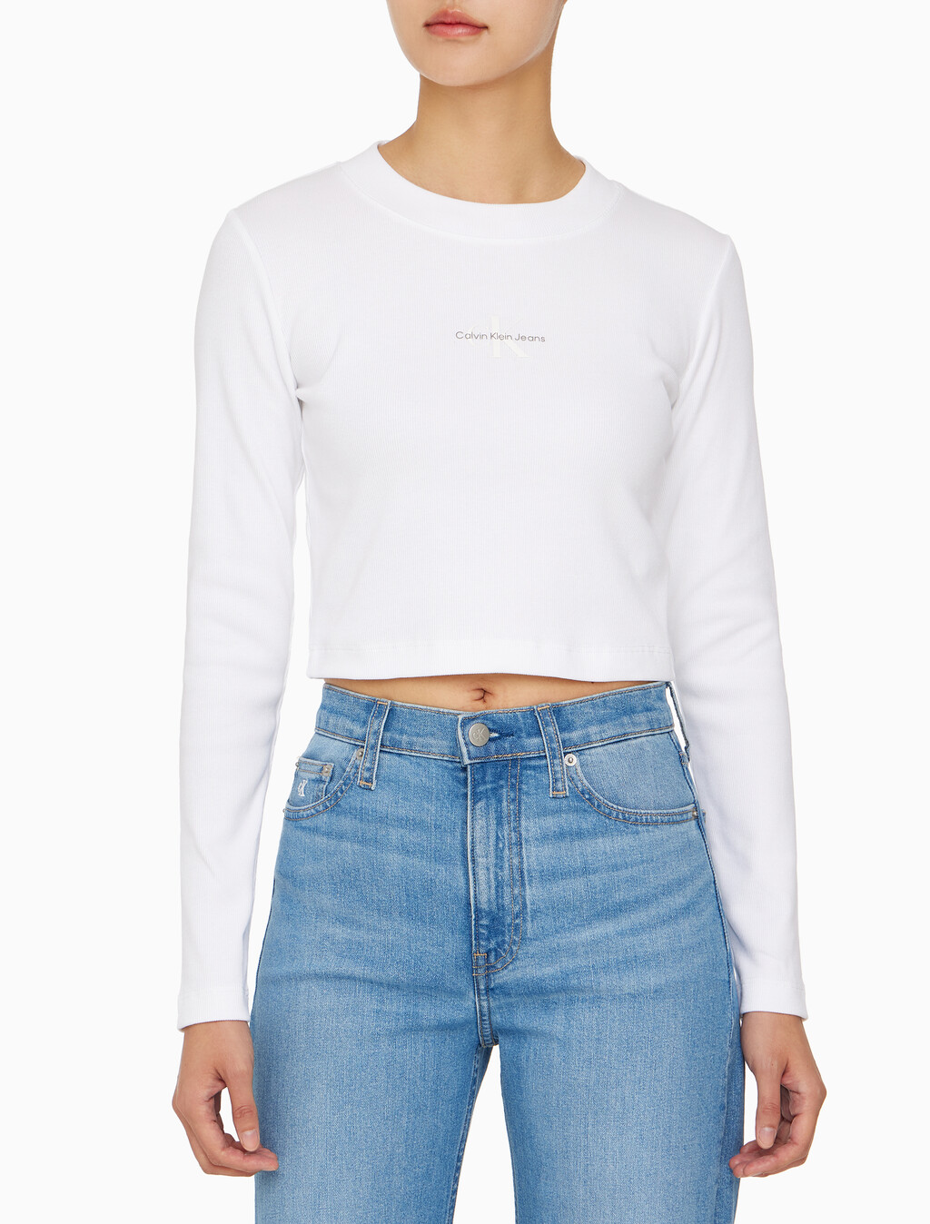 Buy 여성 롱슬리브 모노그램 베이비 티 in color BRIGHT WHITE