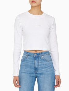 Buy 여성 롱슬리브 모노그램 베이비 티 in color BRIGHT WHITE