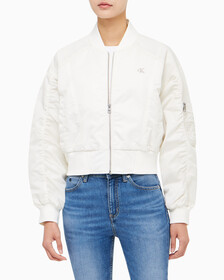 Buy 여성 릴렉스핏 크롭 보머 재킷 in color WHITE
