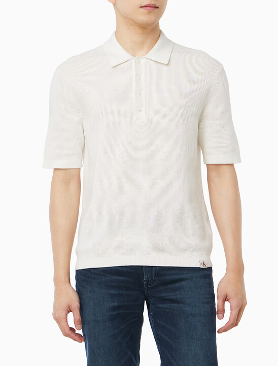 코튼 와플 폴로 칼라 스웨터