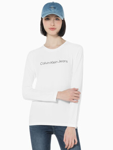 Buy 여성 슬림핏 인스티튜셔널 로고 긴팔 티셔츠 in color BRIGHT WHITE