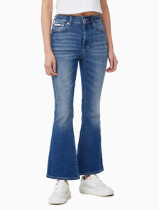 Buy 여성 하이라이즈 플레어 데님 in color Mid blue
