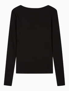 Buy 여성 L/S 우블 라벨 스쿱넥 립 티셔츠 in color BLACK
