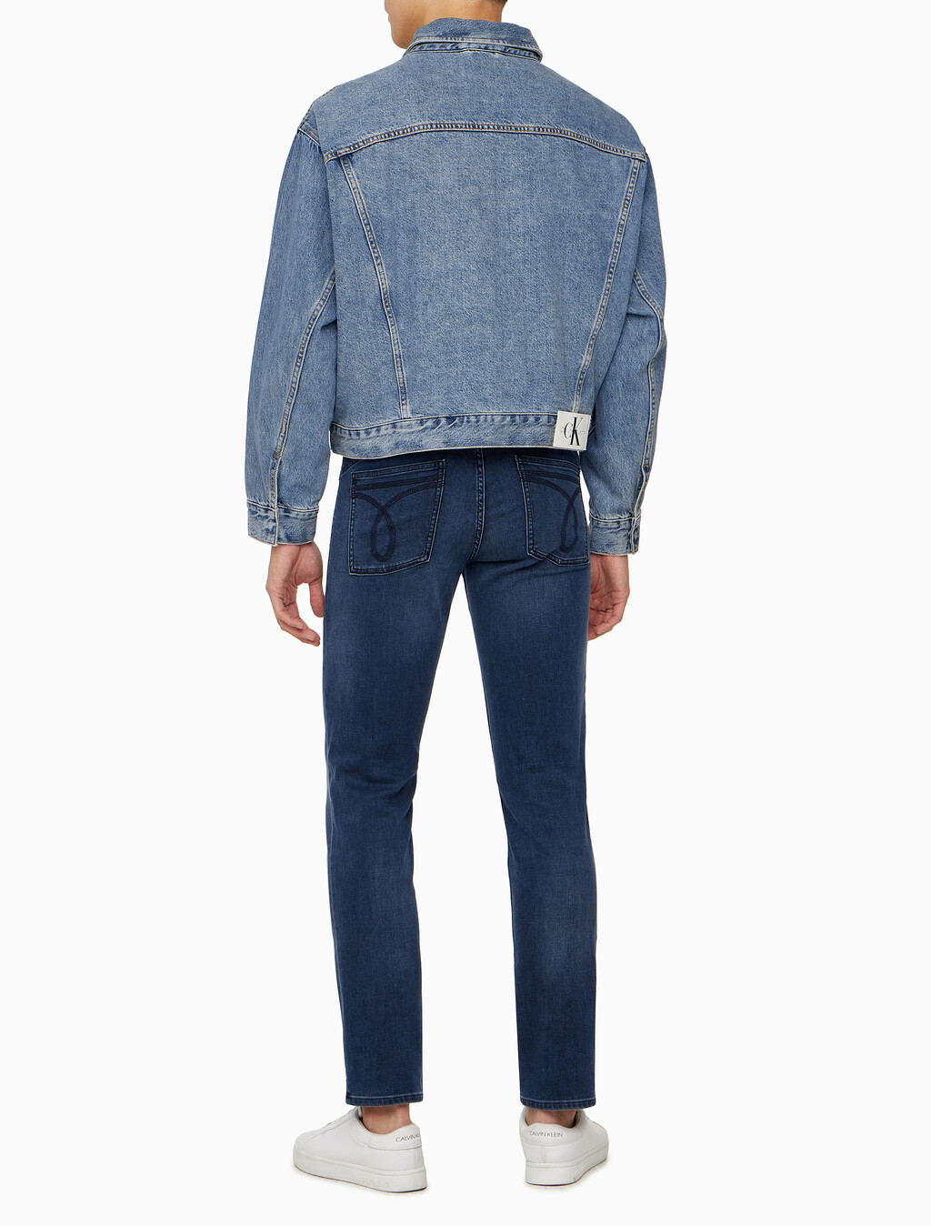 Buy 남성 박시 데님 자켓 in color MID BLUE BACK EMBRO