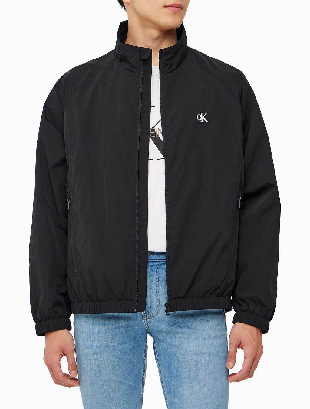 Buy 남성 에센셜 스탠드 카라 집업 자켓 in color CK BLACK