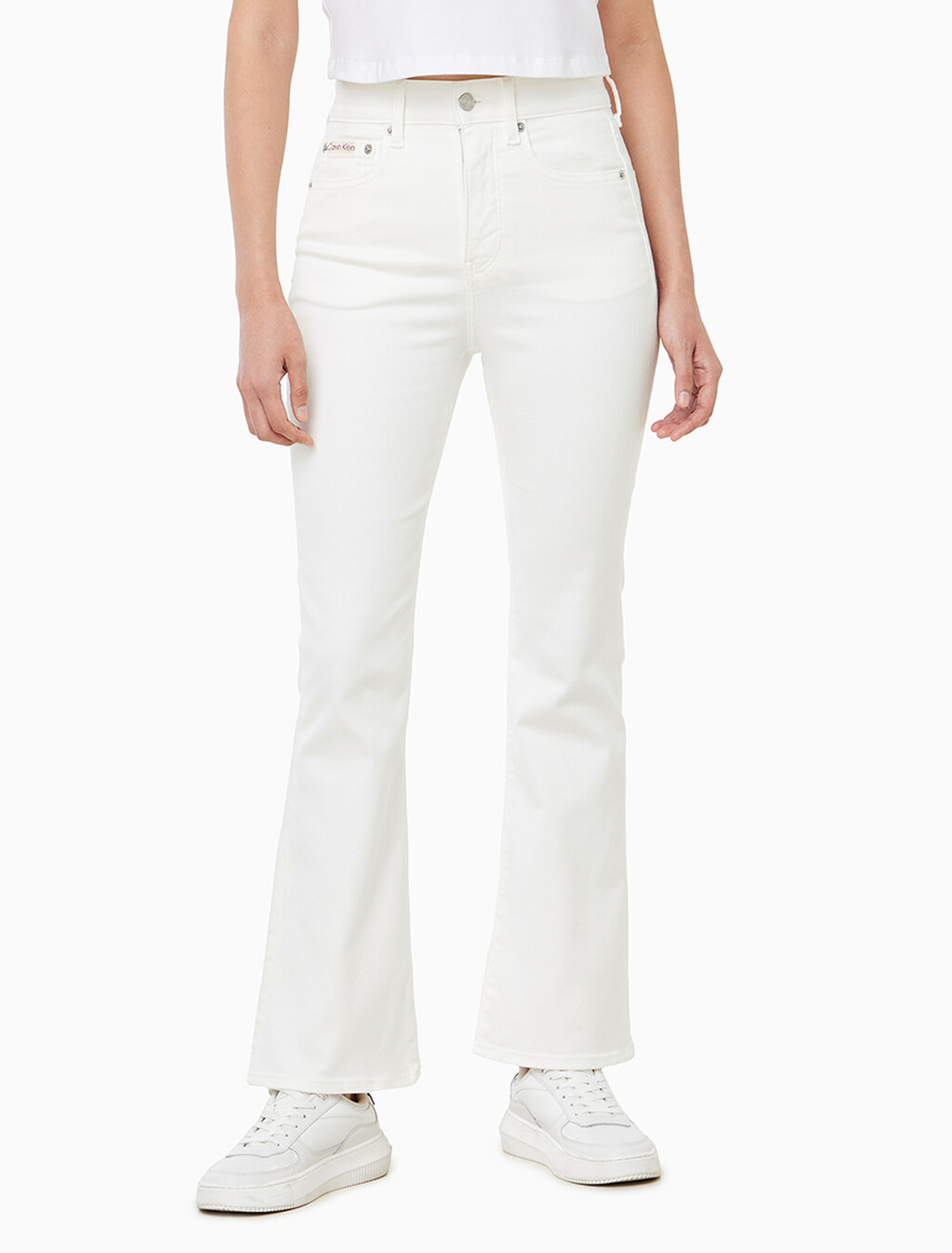 Buy 여성 하이라이즈 플레어 데님 in color WHITE