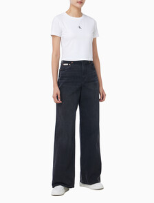 Buy 여성 와이드 레그핏 이브닝 블랙 팬츠 in color Black