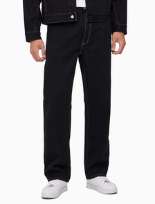 Buy [손흥민 캡슐] 남성 릴렉스 스트레이트핏 데님 진 in color BLACK