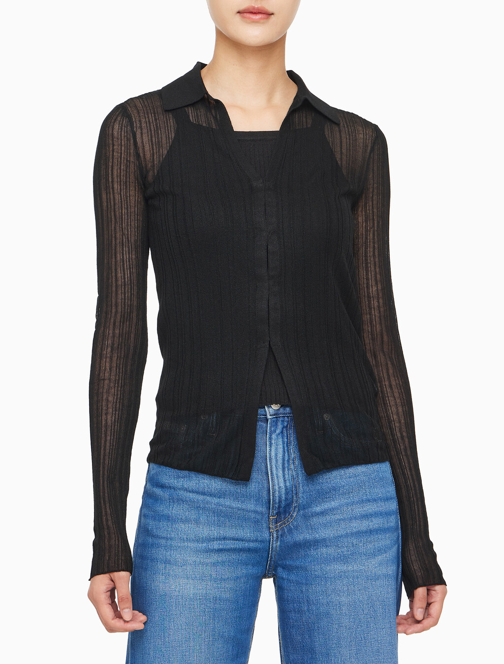 Buy 여성 2 IN 1 폴로 가디건 in color CK BLACK