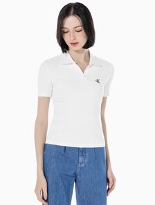 Buy 여성 슬림핏 립 브이넥 폴로 티셔츠 in color BRIGHT WHITE