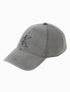 Buy 남녀공용 CKJ 모노그램 데님 엠브로이더리 볼캡 in color CHARCOAL