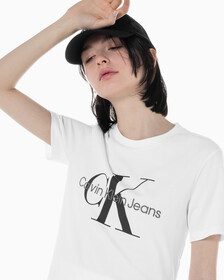 Buy 여성 스트레이트핏 모노그램로고 크루넥 반팔 티셔츠 in color BRIGHT WHITE