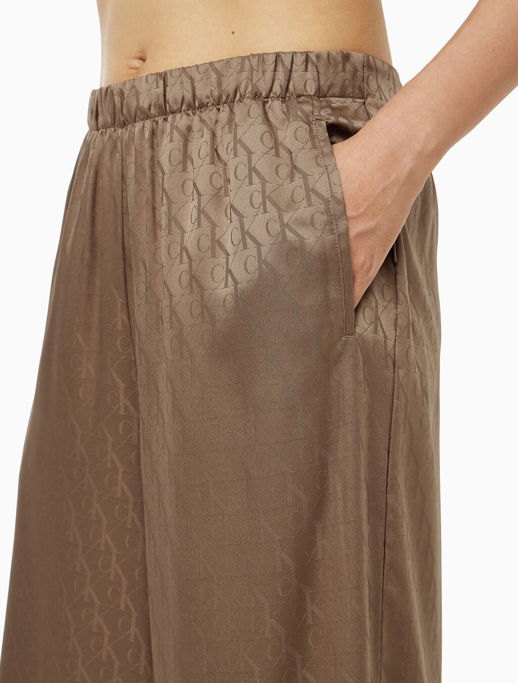 Buy 여성 새틴 자카드 팬츠 in color BROWN