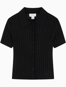 Buy 여성 실키 크롭 베이비 폴로 셔츠 in color BLACK