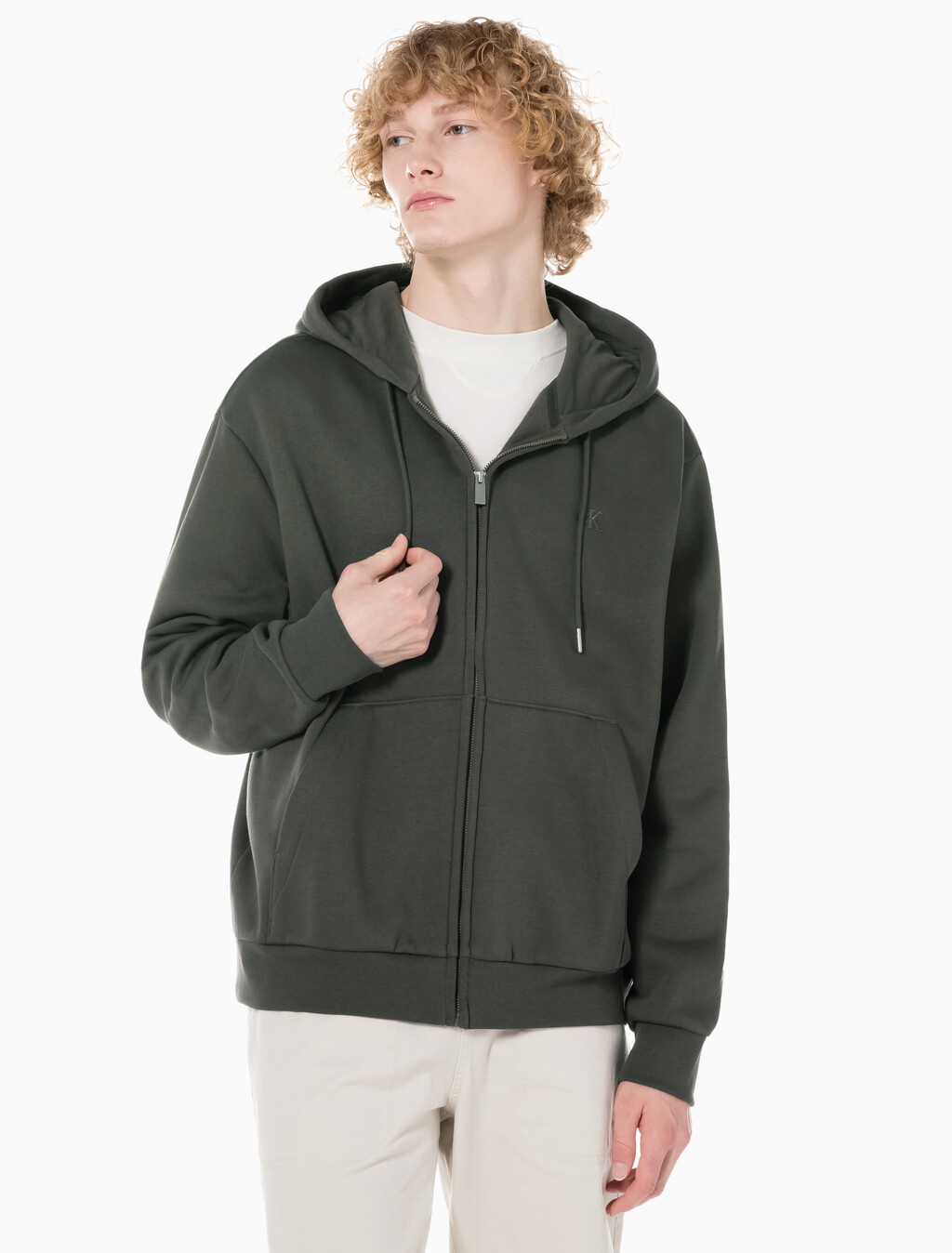 Buy 남성 아카이브 로고 플리스 후드 집업 in color CHARCOAL