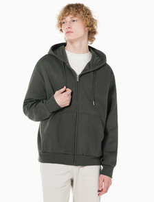 Buy 남성 아카이브 로고 플리스 후드 집업 in color CHARCOAL