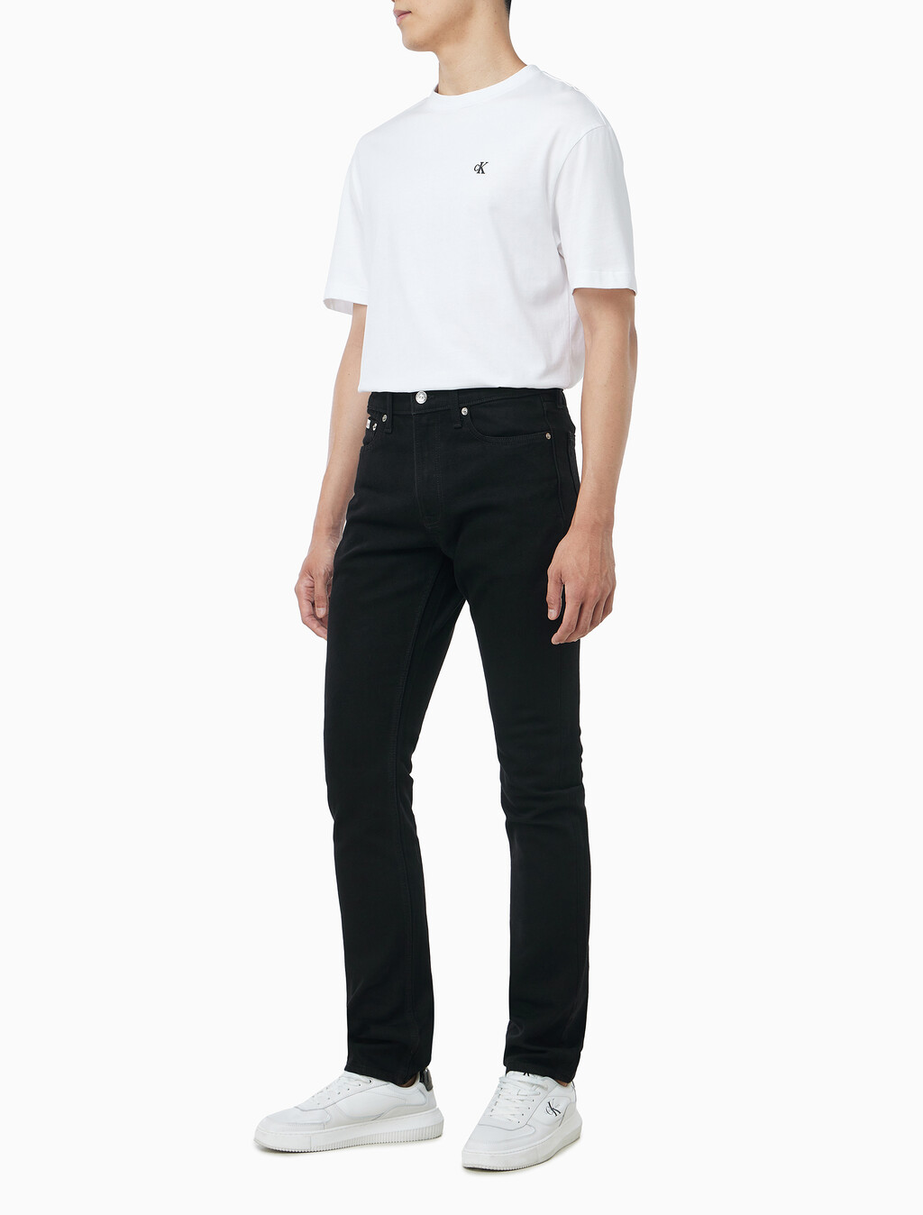 Buy 남성 슬림핏 블랙 럭스라인 기모 데님 in color BLACK