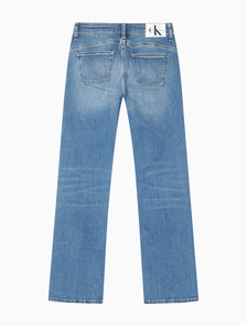 Buy 여성 하이라이즈 바디슬림 부츠핏 앵클 미드블루  데님 in color MID BLUE BACK EMBRO