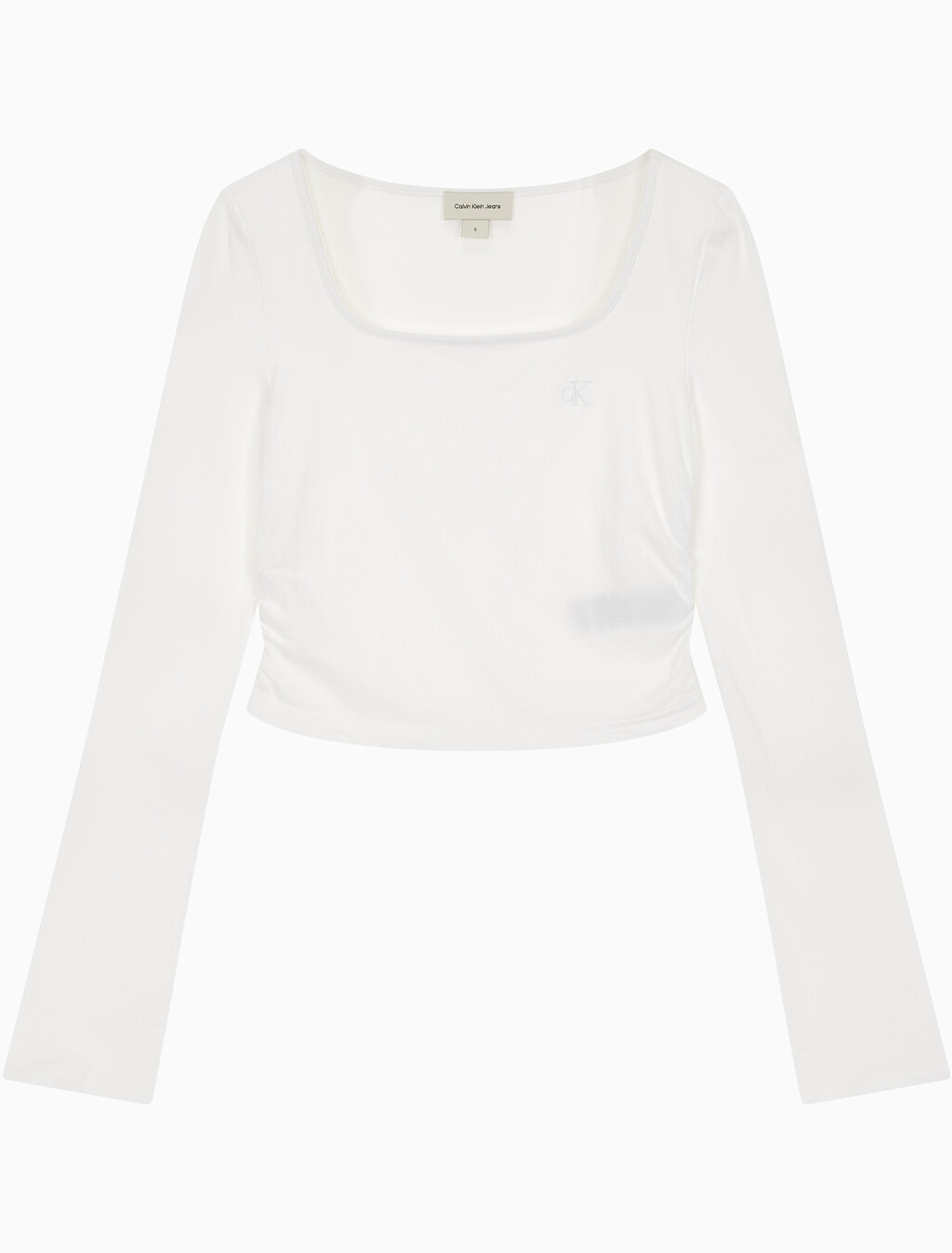 Buy 여성 텍스쳐 게더 베이비 롱슬리브 티 in color BRIGHT WHITE
