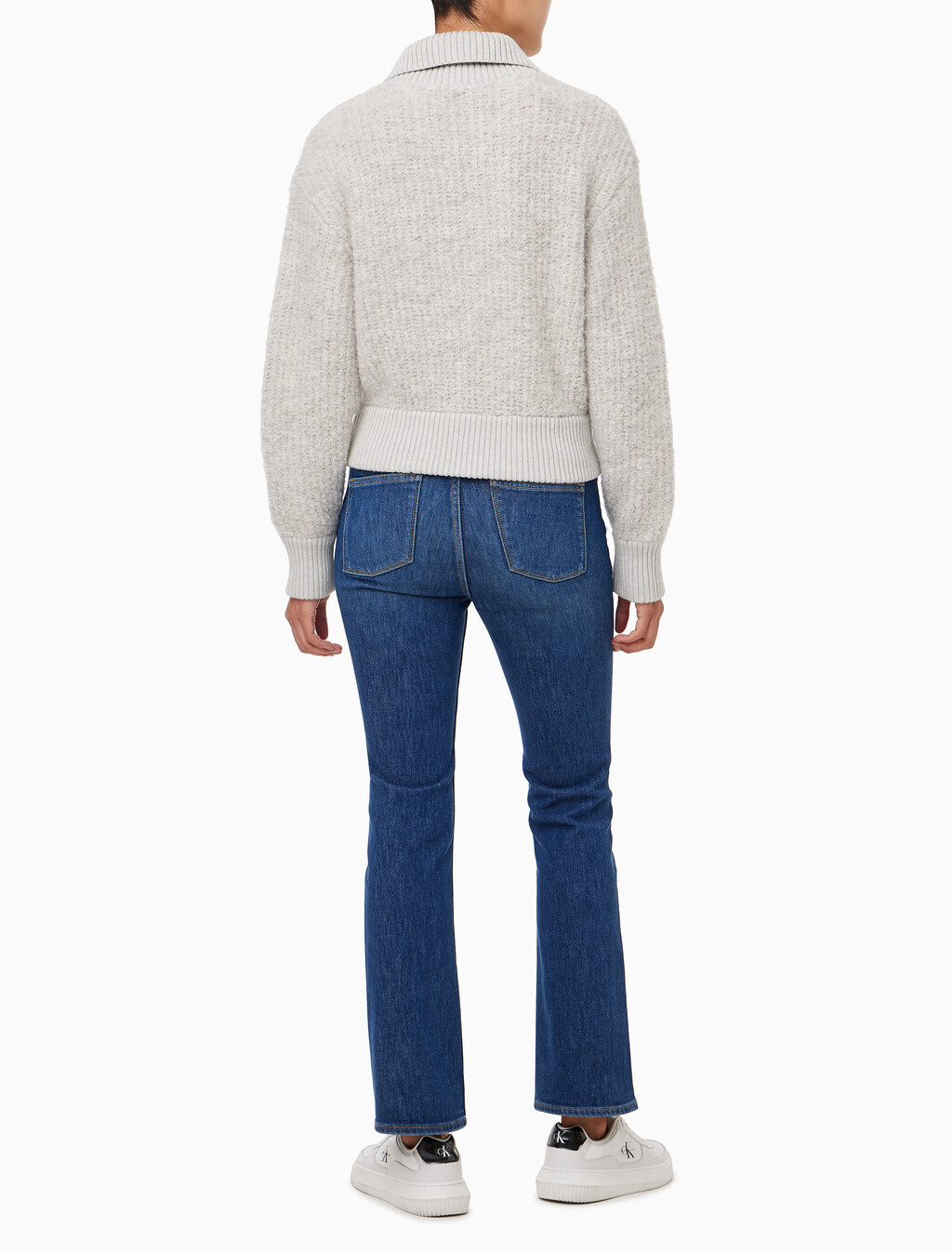 Buy 여성 크롭 하프 집 울 스웨터 in color LIGHT GREY HEATHER