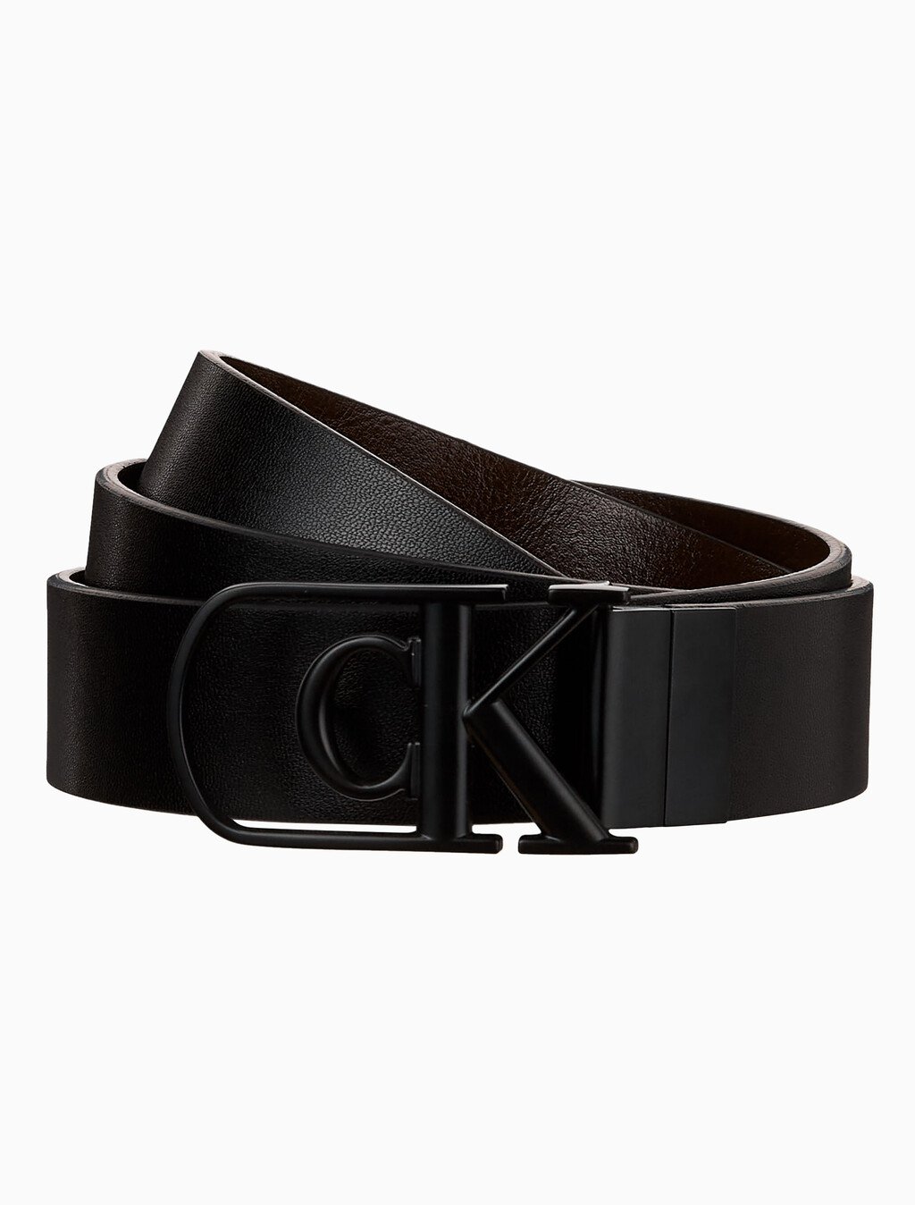 Buy 남성 cK 커브드 모노그램 로고 버클 32mm 벨트 in color Black/Ck Dark Brown