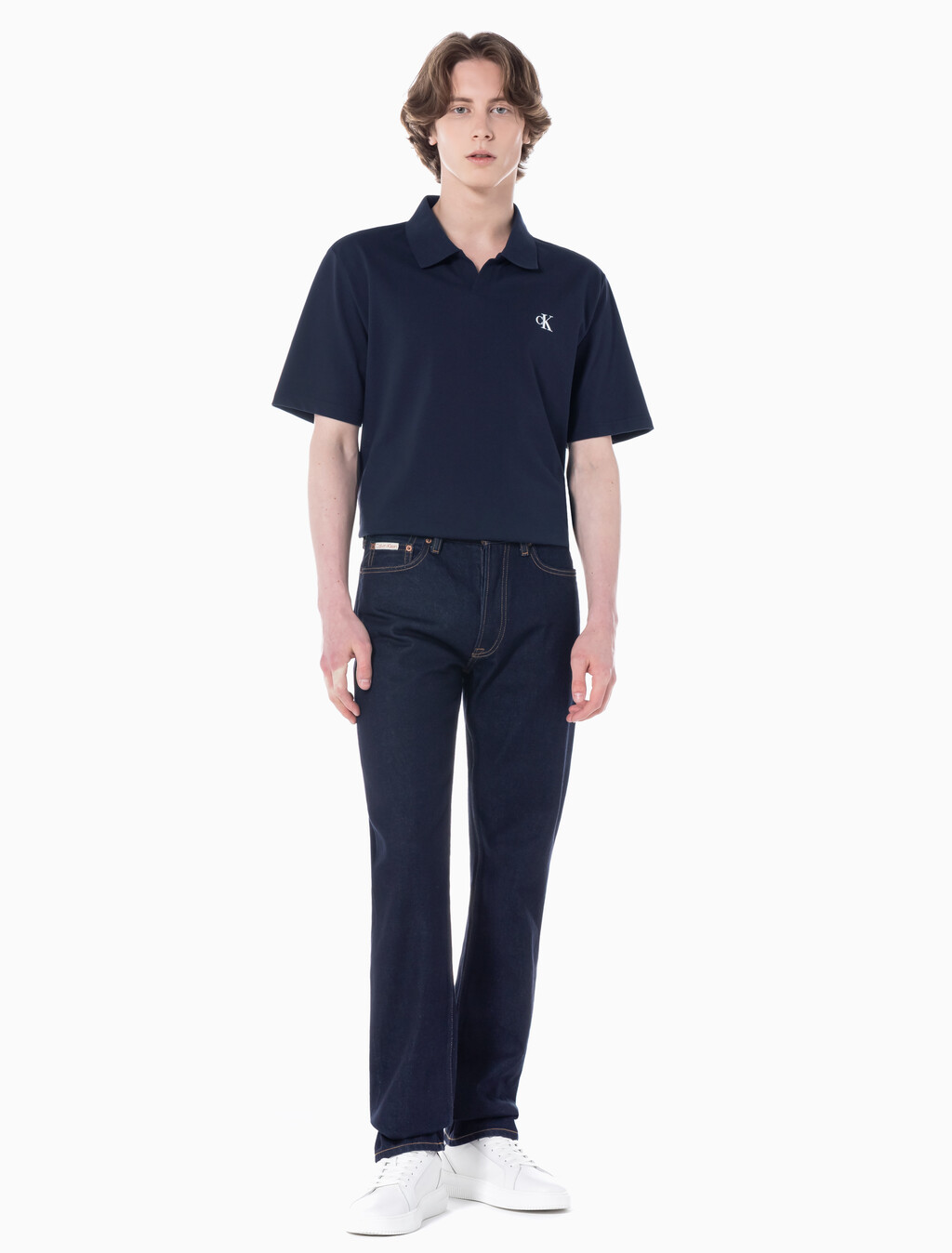 Buy 남성 스탠다드 스트레이트핏 다크블루 데님 in color CK RAW SELVEDGE