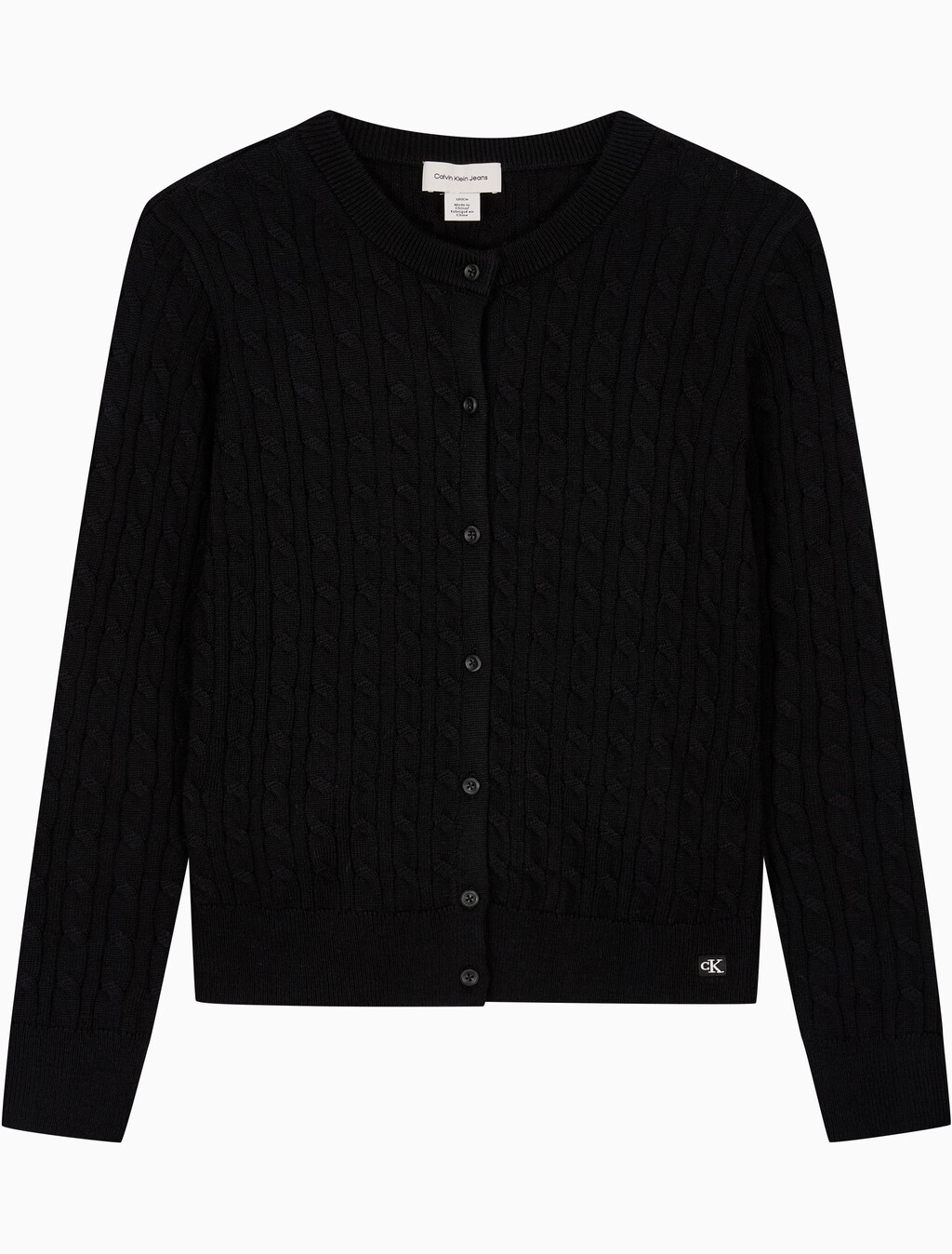 Buy 여성 울 케이블 크루넥 가디건 in color BLACK