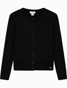 Buy 여성 울 케이블 크루넥 가디건 in color BLACK