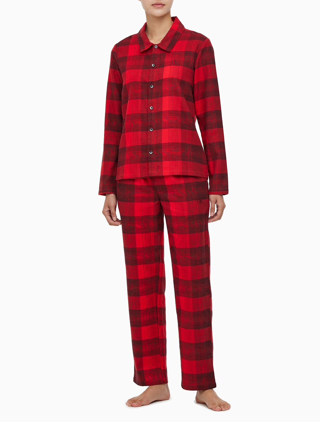 Buy 여성 플란넬 파자마 롱슬리브 탑 in color RED BLACK FLANNEL