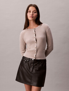 Buy 여성 울실크 크롭 가디건 in color White