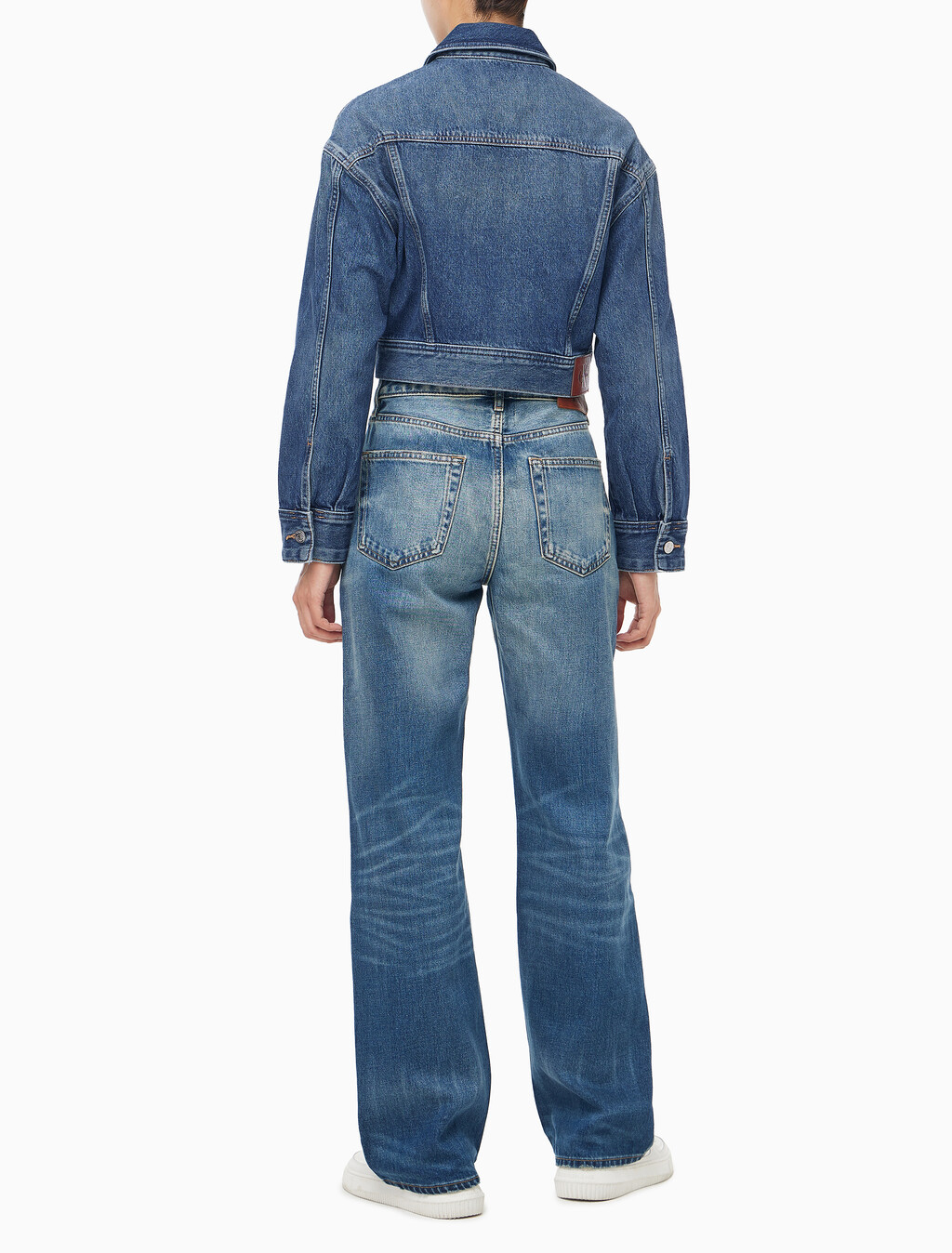 Buy 여성 크롭 미드 블루 데님 자켓 in color denim