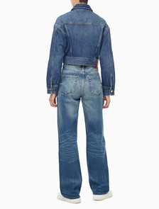 Buy 여성 크롭 미드 블루 데님 자켓 in color denim