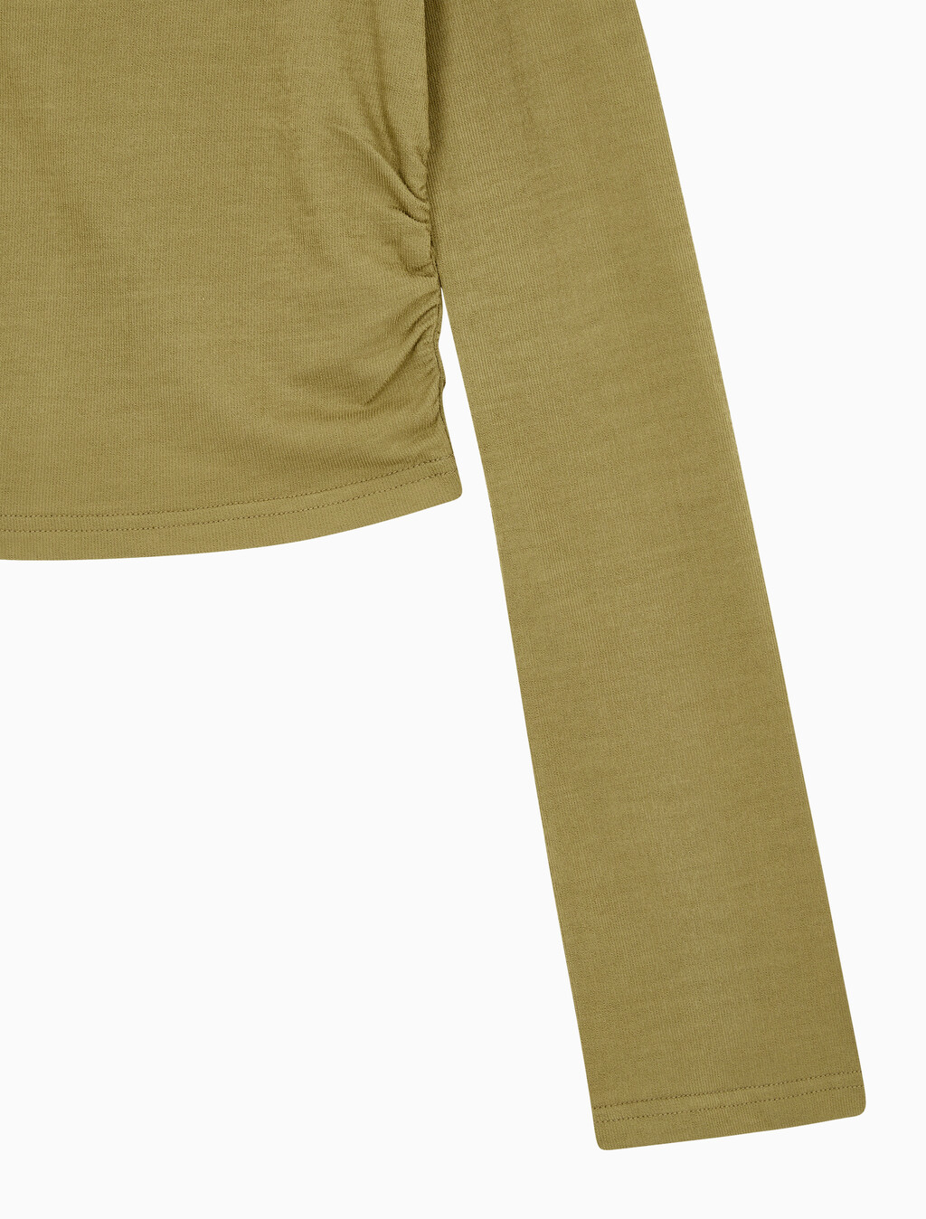 Buy 여성 텍스쳐 게더 베이비 롱슬리브 티 in color OLIVE